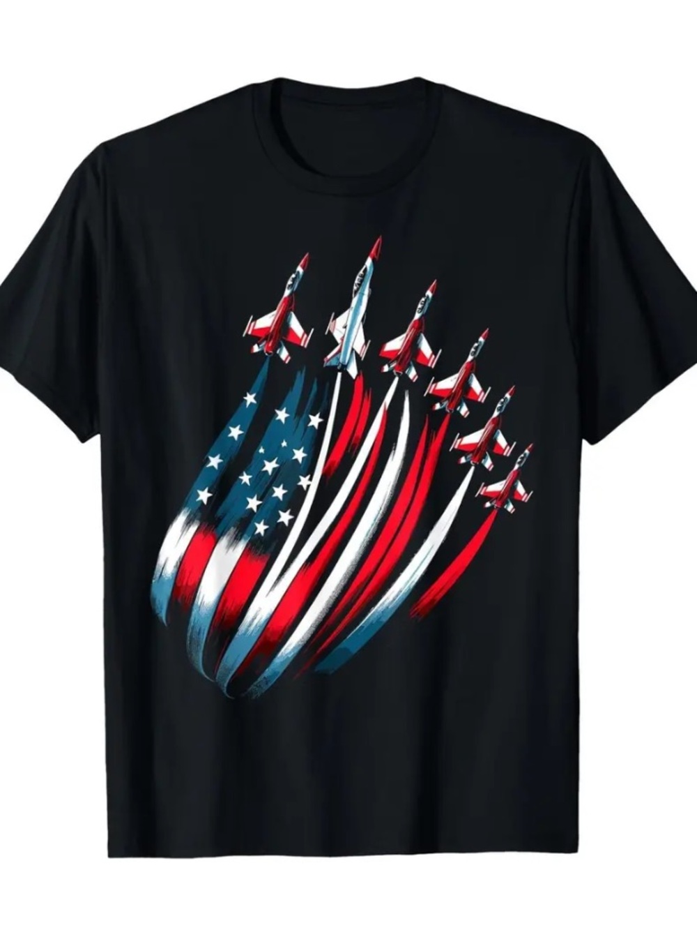 Patriotic Jet Formation Black Graphic Tee
